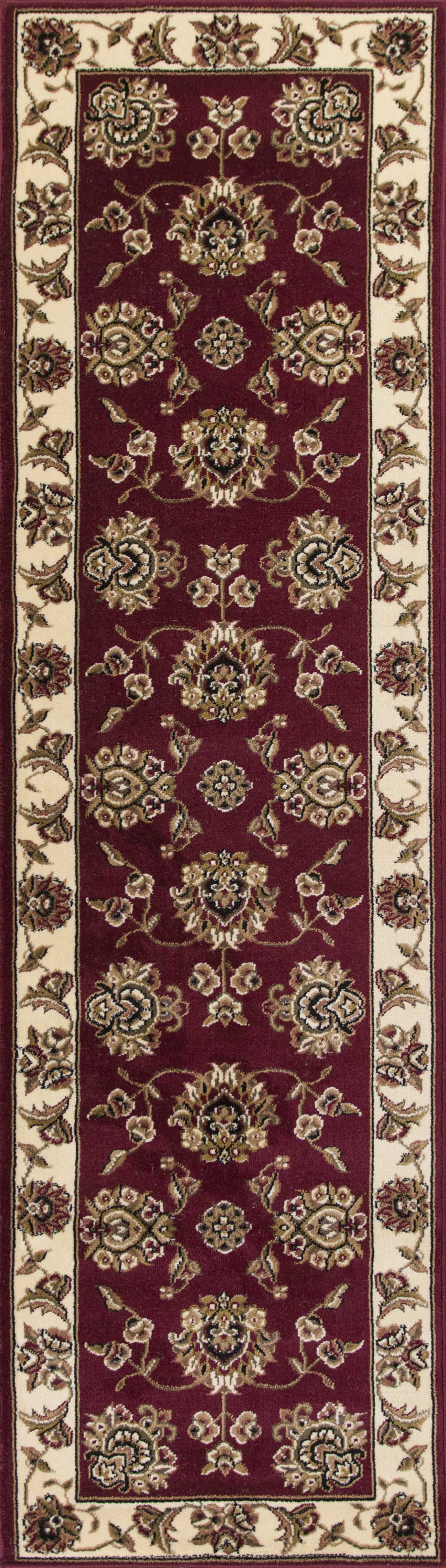 Red And Ivory Octagon Floral Vines Area Rug