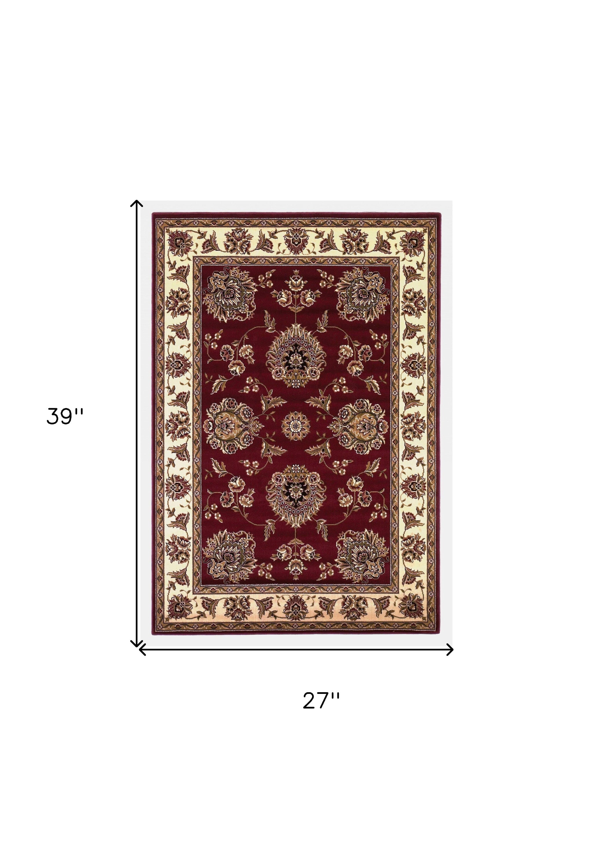 Red And Ivory Octagon Floral Vines Area Rug