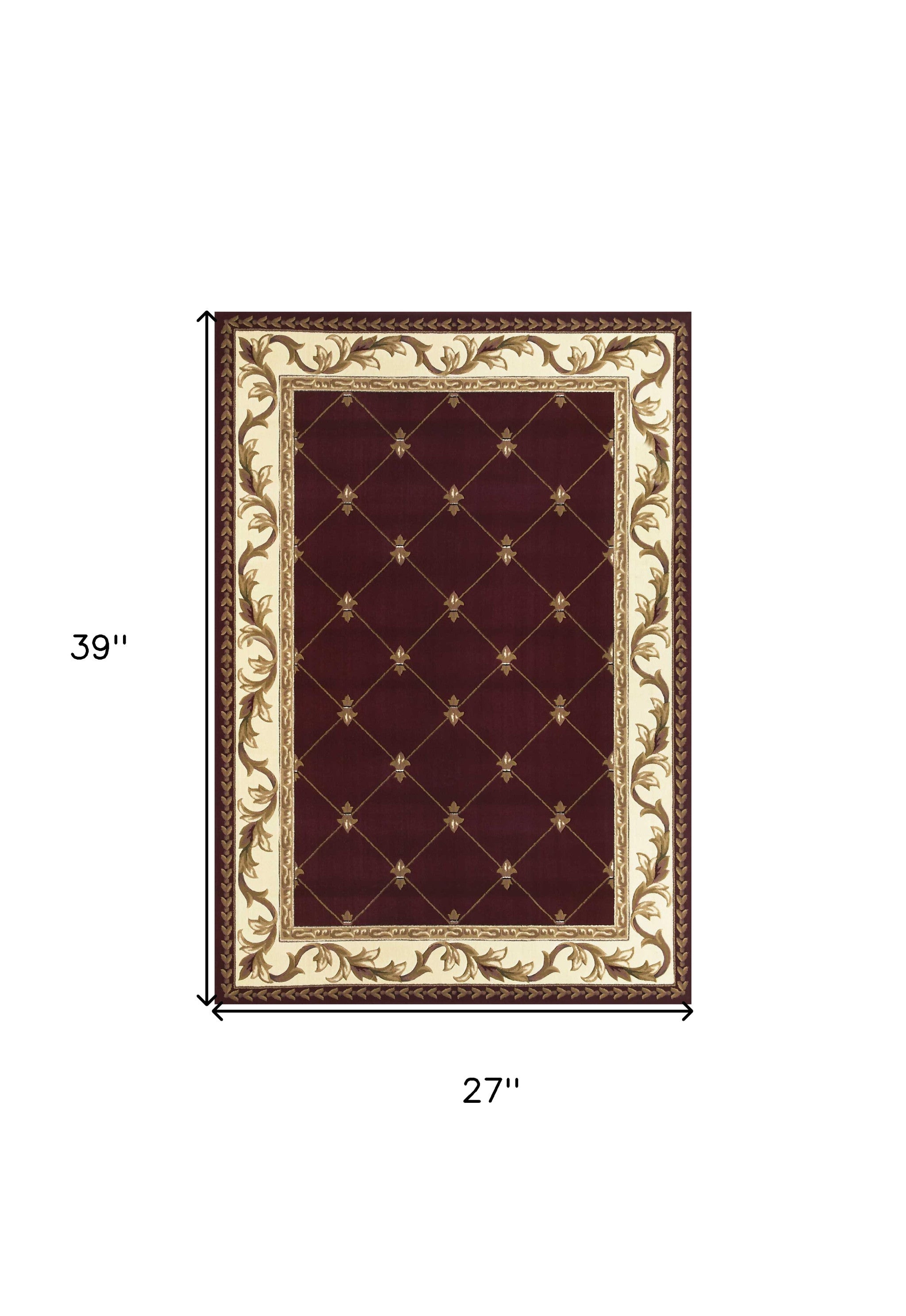 2'X3' Red Machine Woven Hand Carved Fleur De Lis Indoor Accent Rug