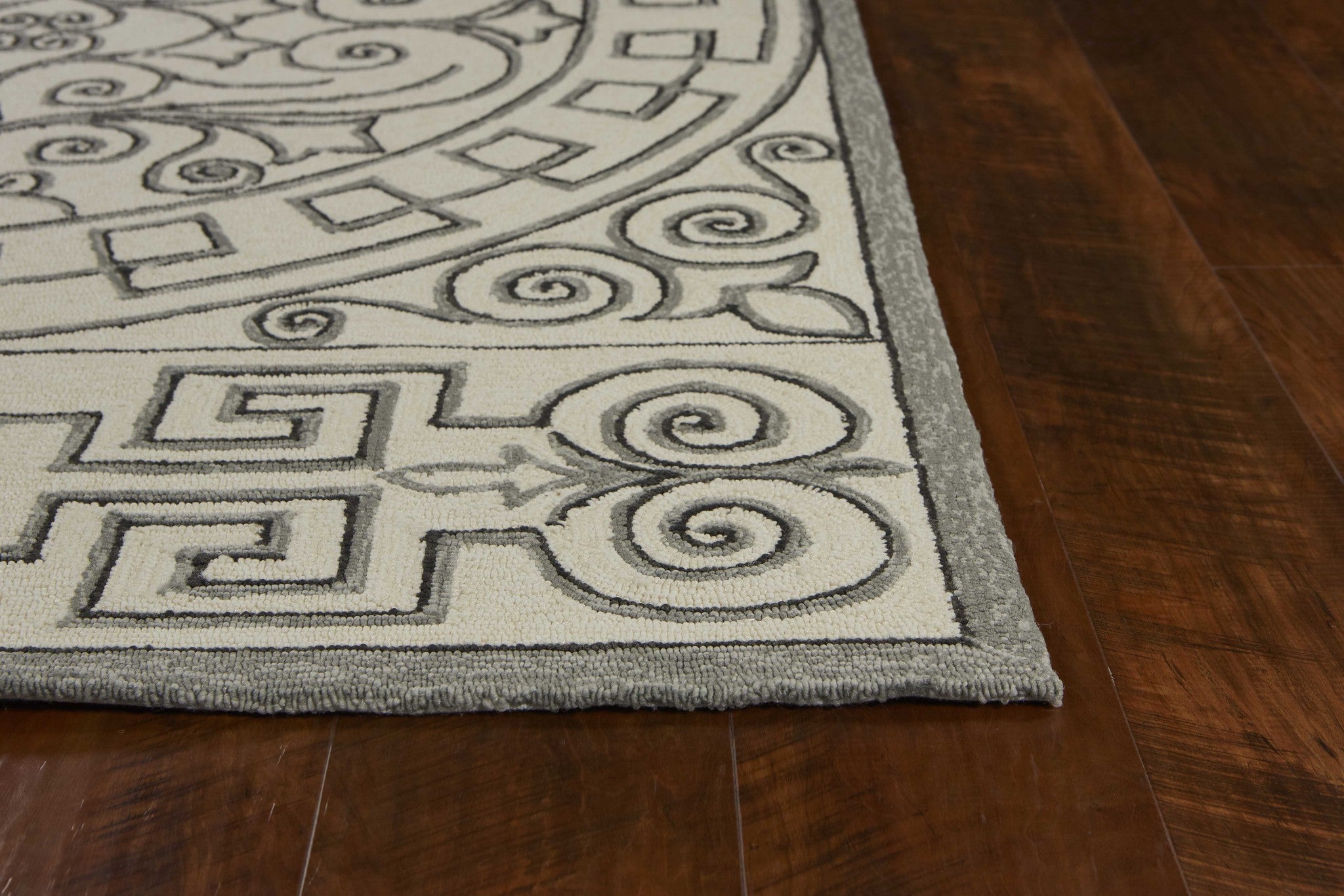 8' Ivory Grey Hand Woven Uv Treated Greek Key Medallion Round Indoor Outdoor Area Rug