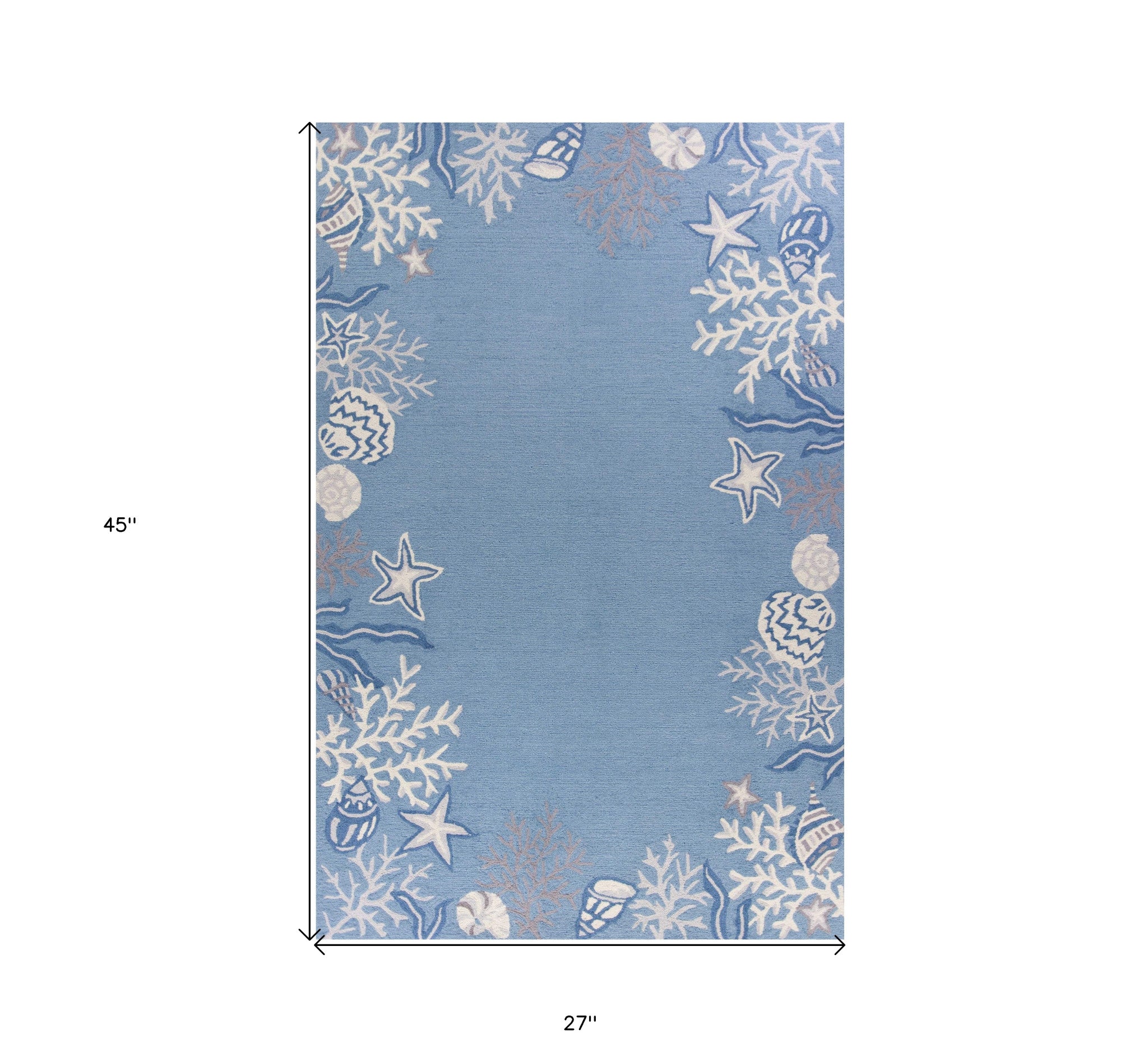 8'X10' Sea Blue Hand Hooked Bordered Coral Reef Indoor Area Rug