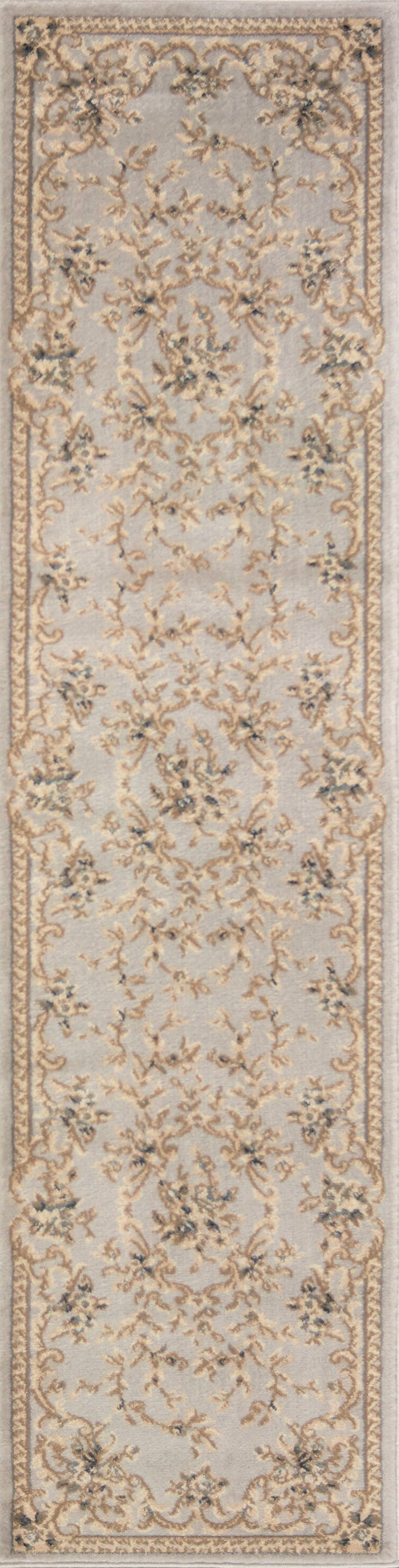 9'X12' Light Grey Bordered Floral Indoor Area Rug