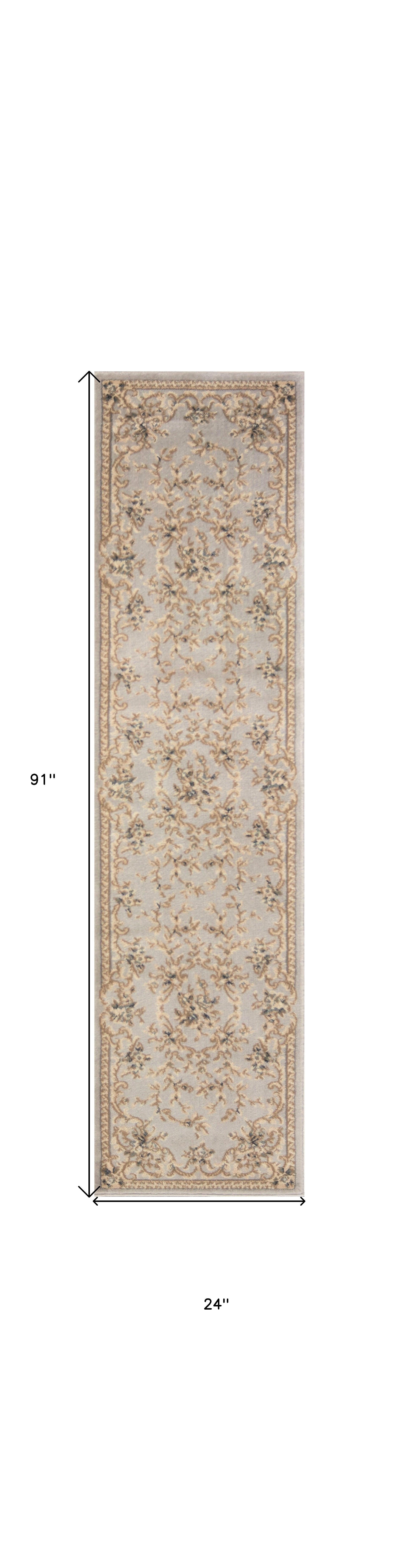 9'X12' Light Grey Bordered Floral Indoor Area Rug