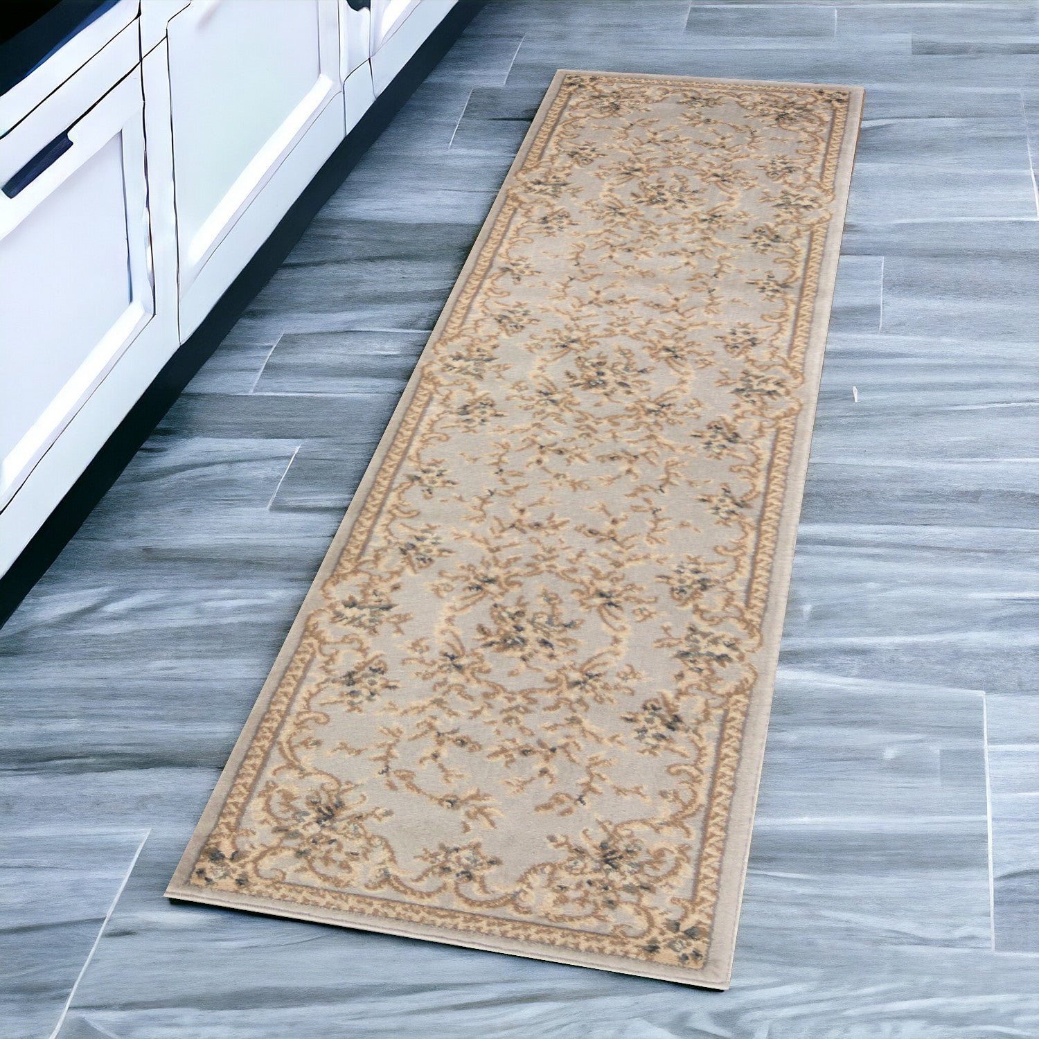 9'X12' Light Grey Bordered Floral Indoor Area Rug