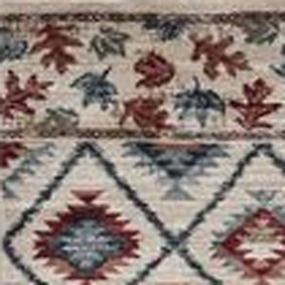 8' Ivory Machine Woven Geometric Lodge Indoor Runner Rug