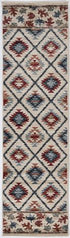 8' Ivory Machine Woven Geometric Lodge Indoor Runner Rug