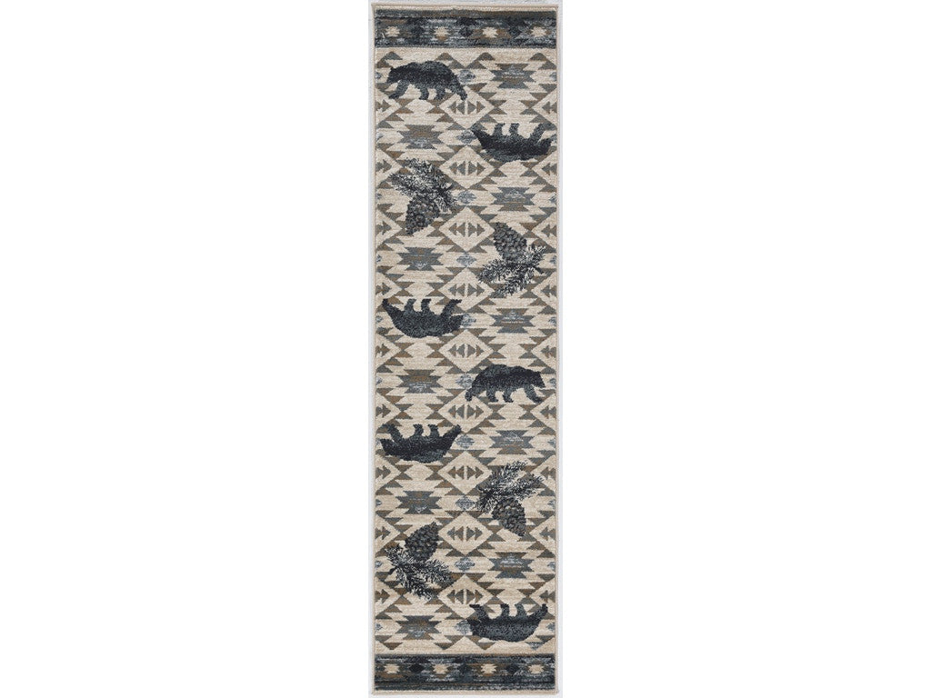 7' Round Ivory Or Blue Geometric Lodge Pattern Indoor Area Rug