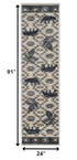 2' X 7' Ivory Or Blue Polypropylene Runner Rug