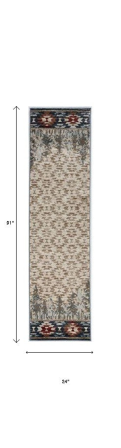 5'X8' Ivory Machine Woven Pinegrove Lodge Indoor Area Rug