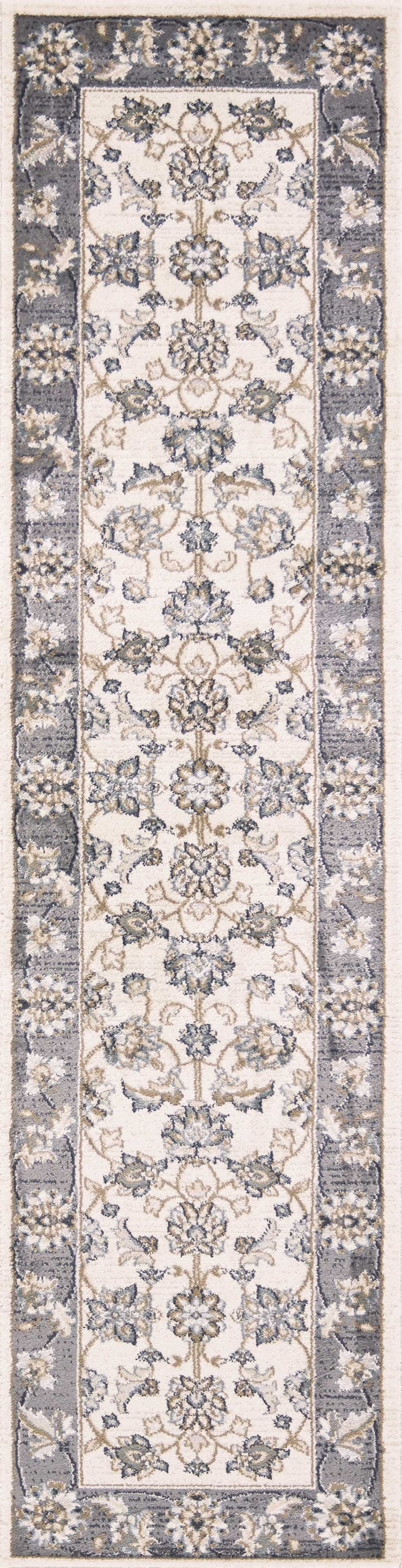 9'X12' Ivory Grey Bordered Floral Indoor Area Rug