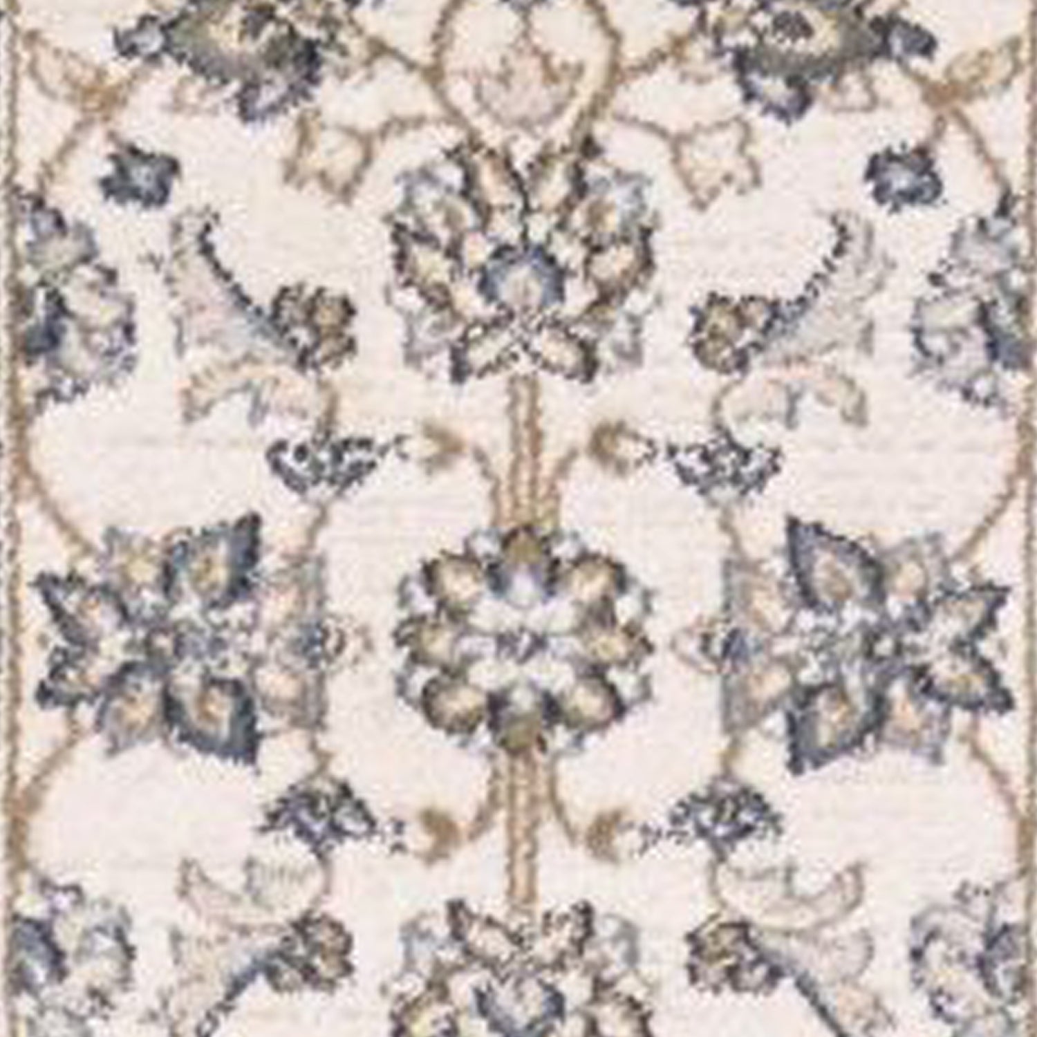 9'X12' Ivory Grey Bordered Floral Indoor Area Rug