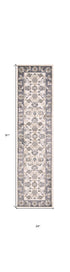 9'X12' Ivory Grey Bordered Floral Indoor Area Rug