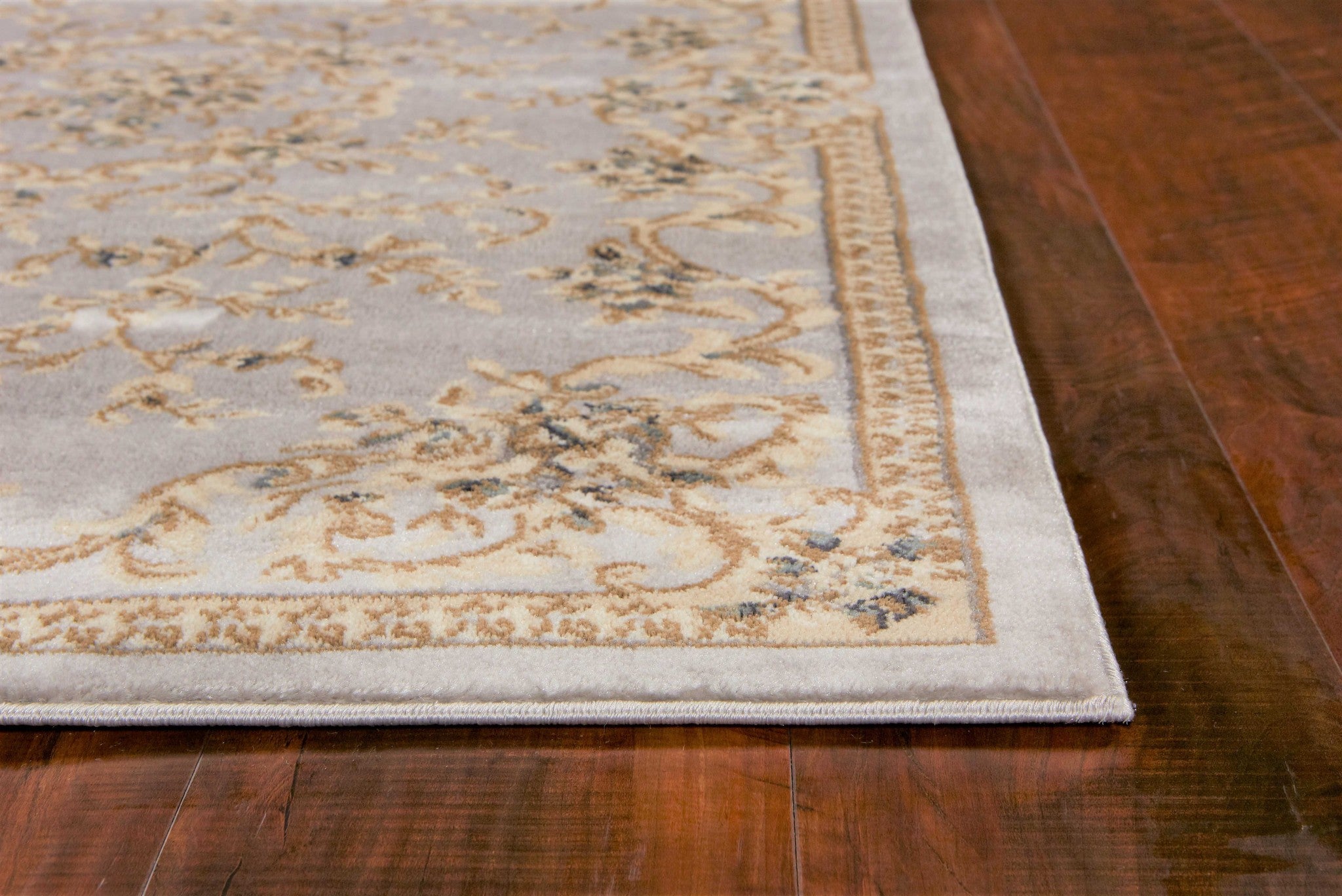 9'X12' Light Grey Bordered Floral Indoor Area Rug