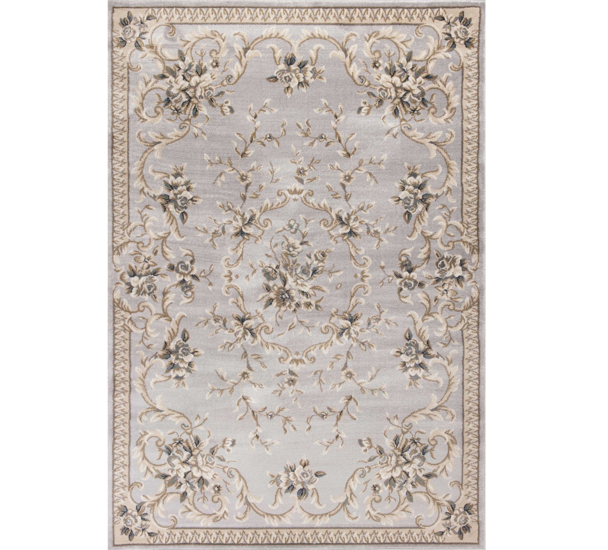 9'X12' Light Grey Bordered Floral Indoor Area Rug