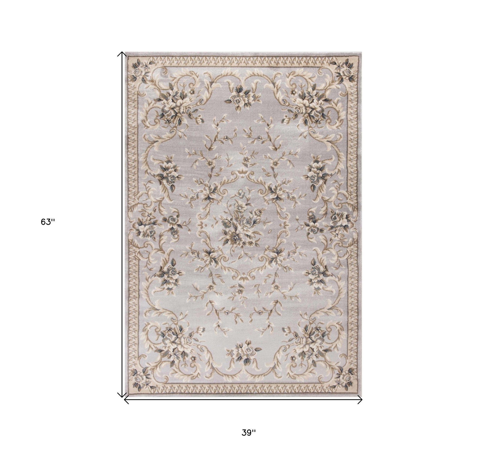 9'X12' Light Grey Bordered Floral Indoor Area Rug