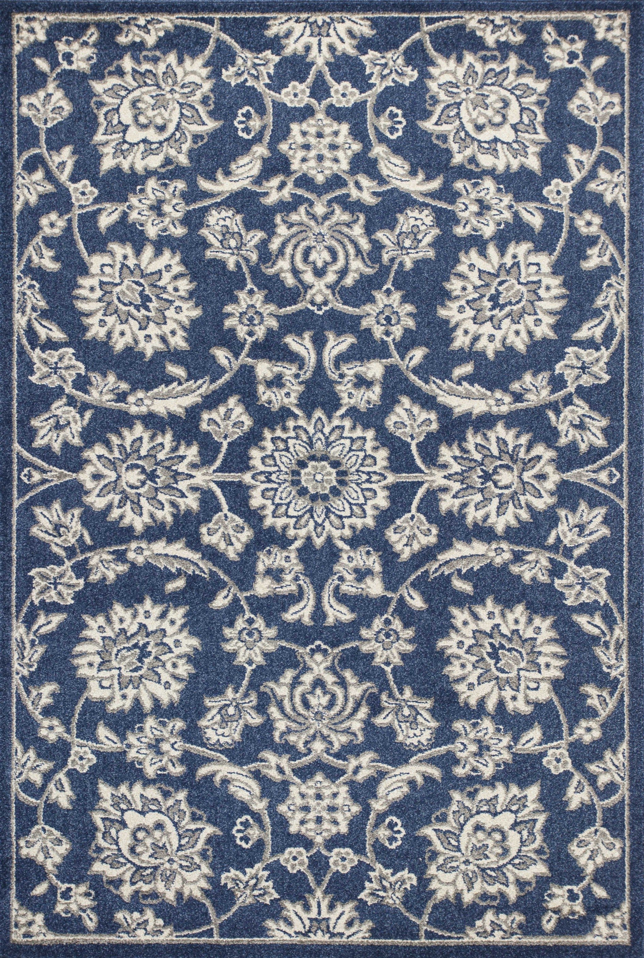 5' X 8' Denim Floral Vines Uv Treated Area Rug