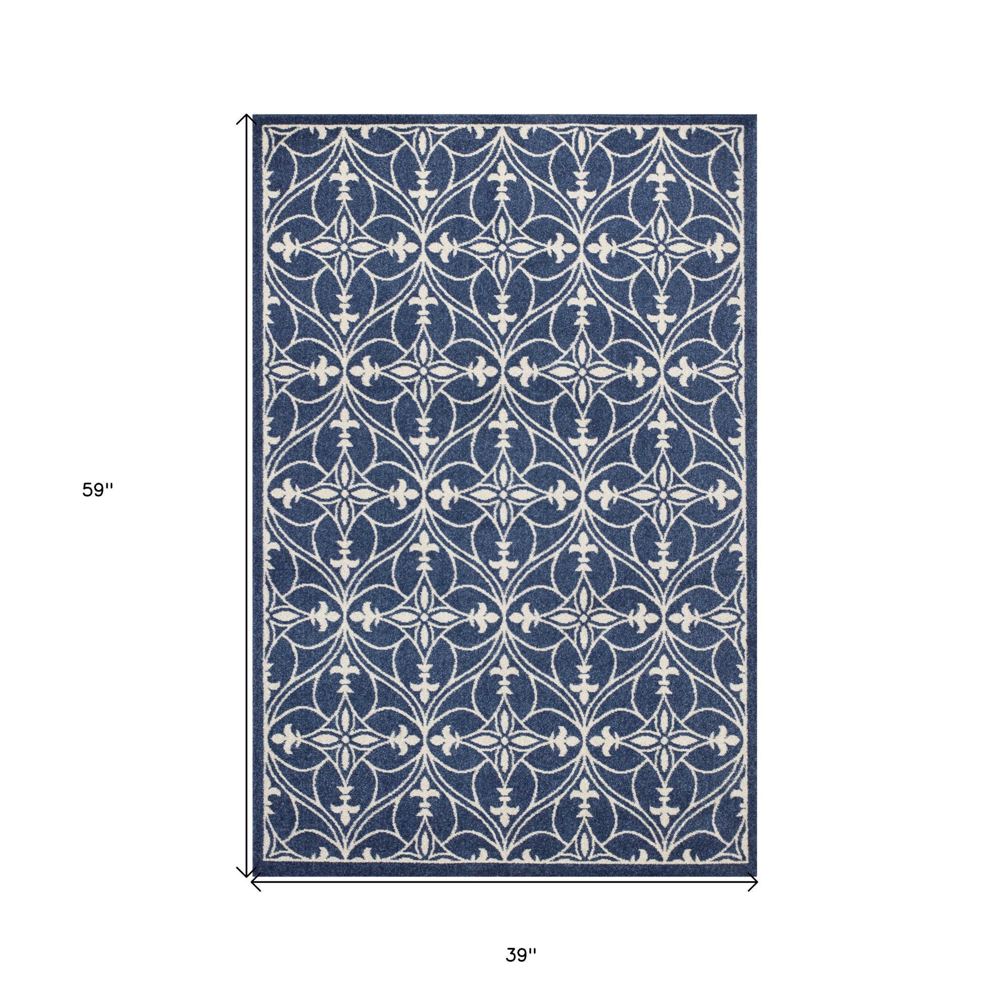 3' X 5' Blue and Ivory Area Rug