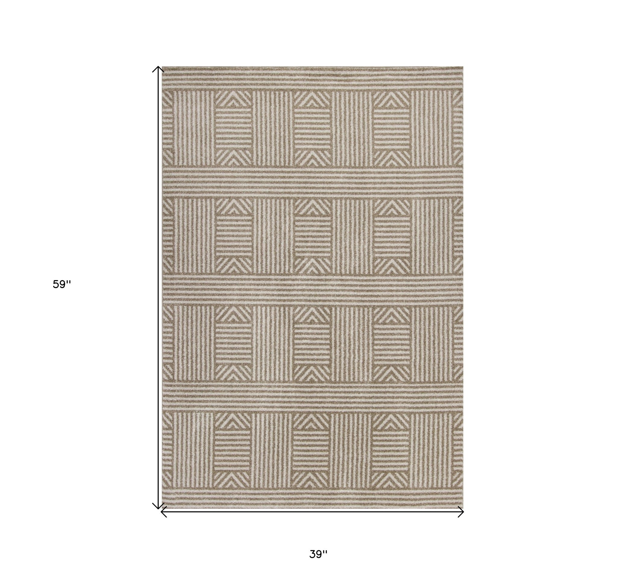 7' x 9' Beige and Ivory Geometric Indoor Outdoor Area Rug