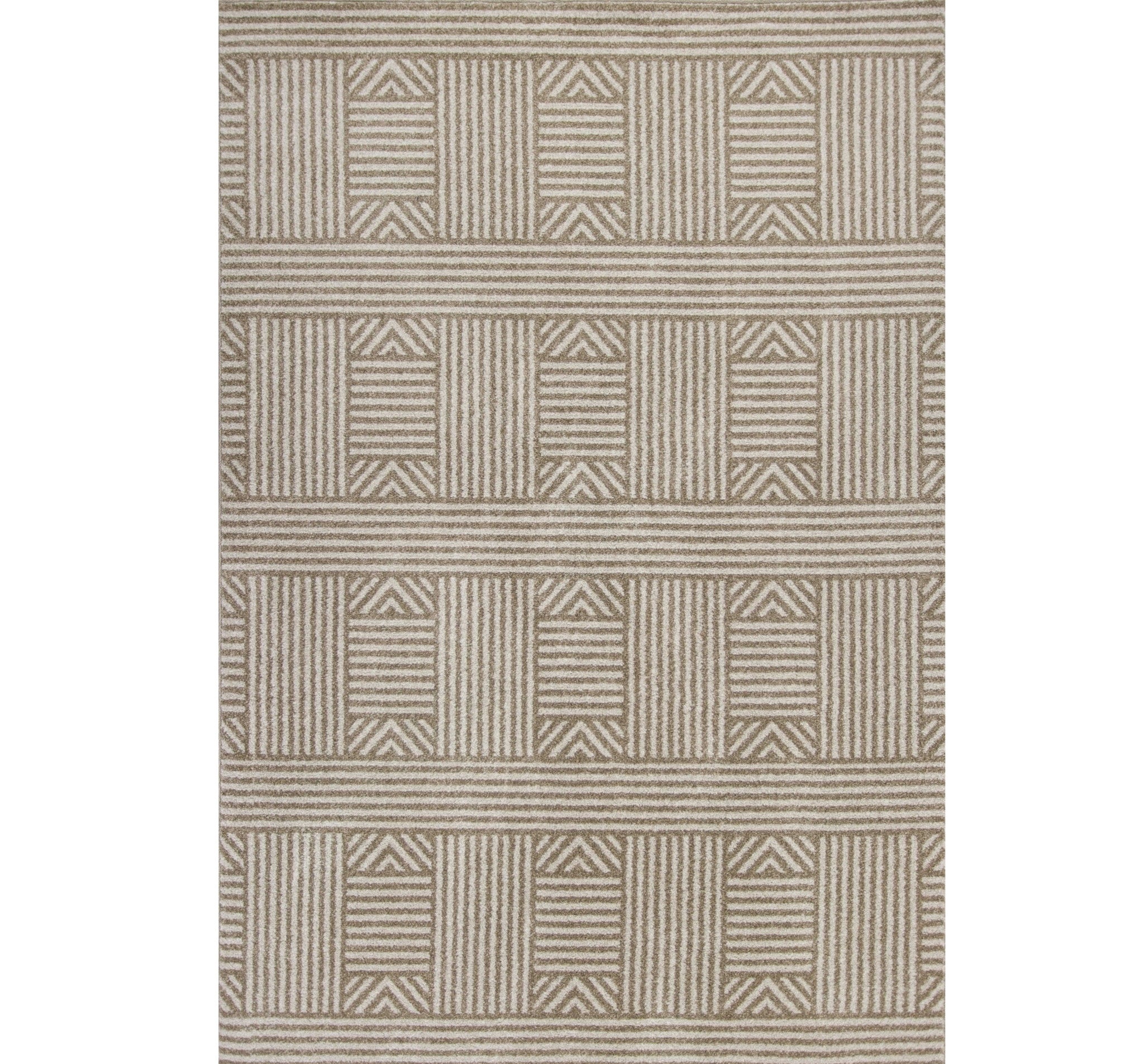 7' x 9' Beige and Ivory Geometric Indoor Outdoor Area Rug