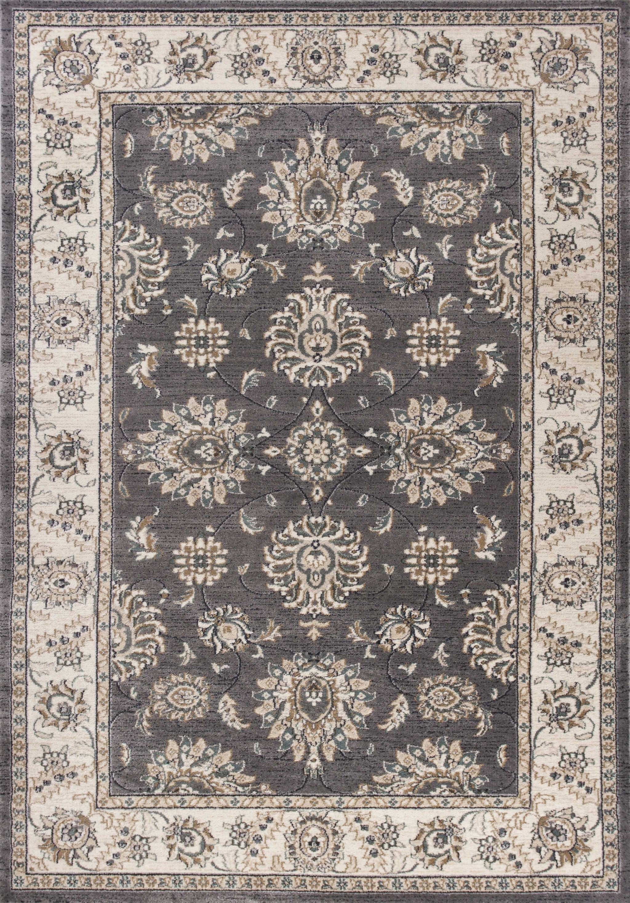 5' X 8' Grey Or Ivory Floral Vines Bordered Area Rug