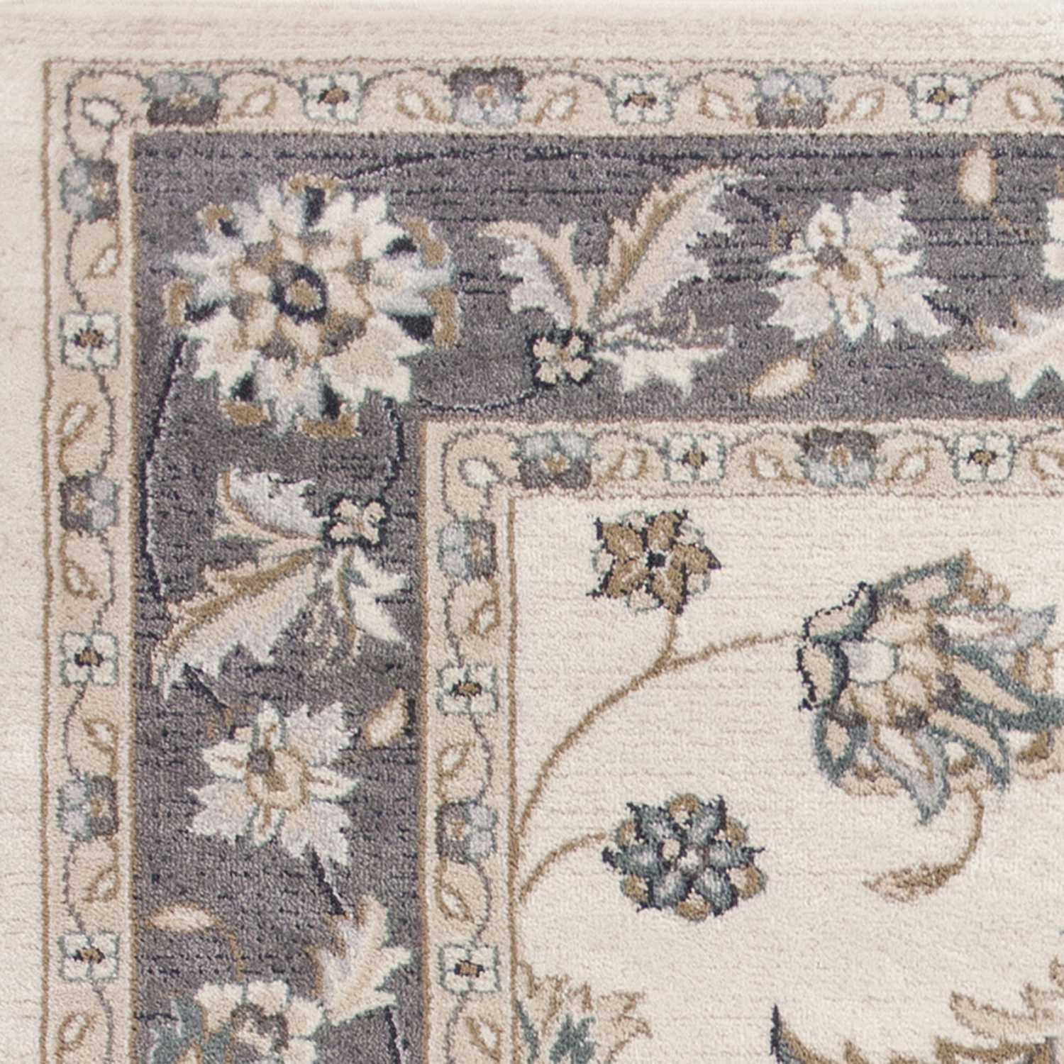 9'X12' Ivory Grey Bordered Floral Indoor Area Rug