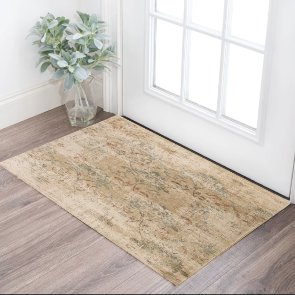 8'X11' Champagne Beige Machine Woven Damask Indoor Area Rug