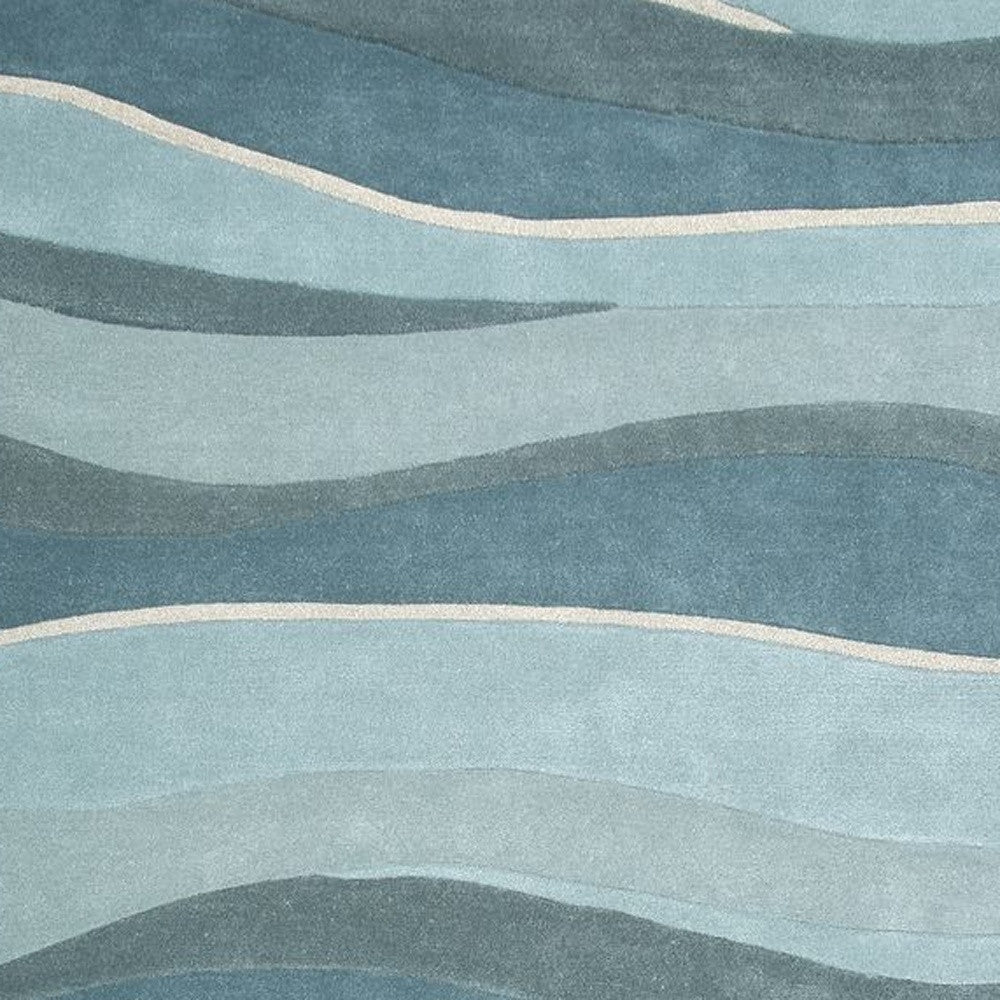 5' x 8' Aquamarine Abstract Waves Hand Tufted Wool Area Rug