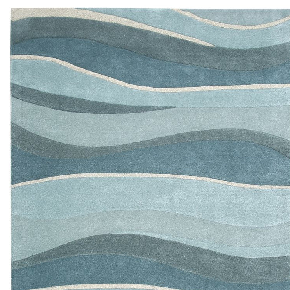 5' x 8' Aquamarine Abstract Waves Hand Tufted Wool Area Rug