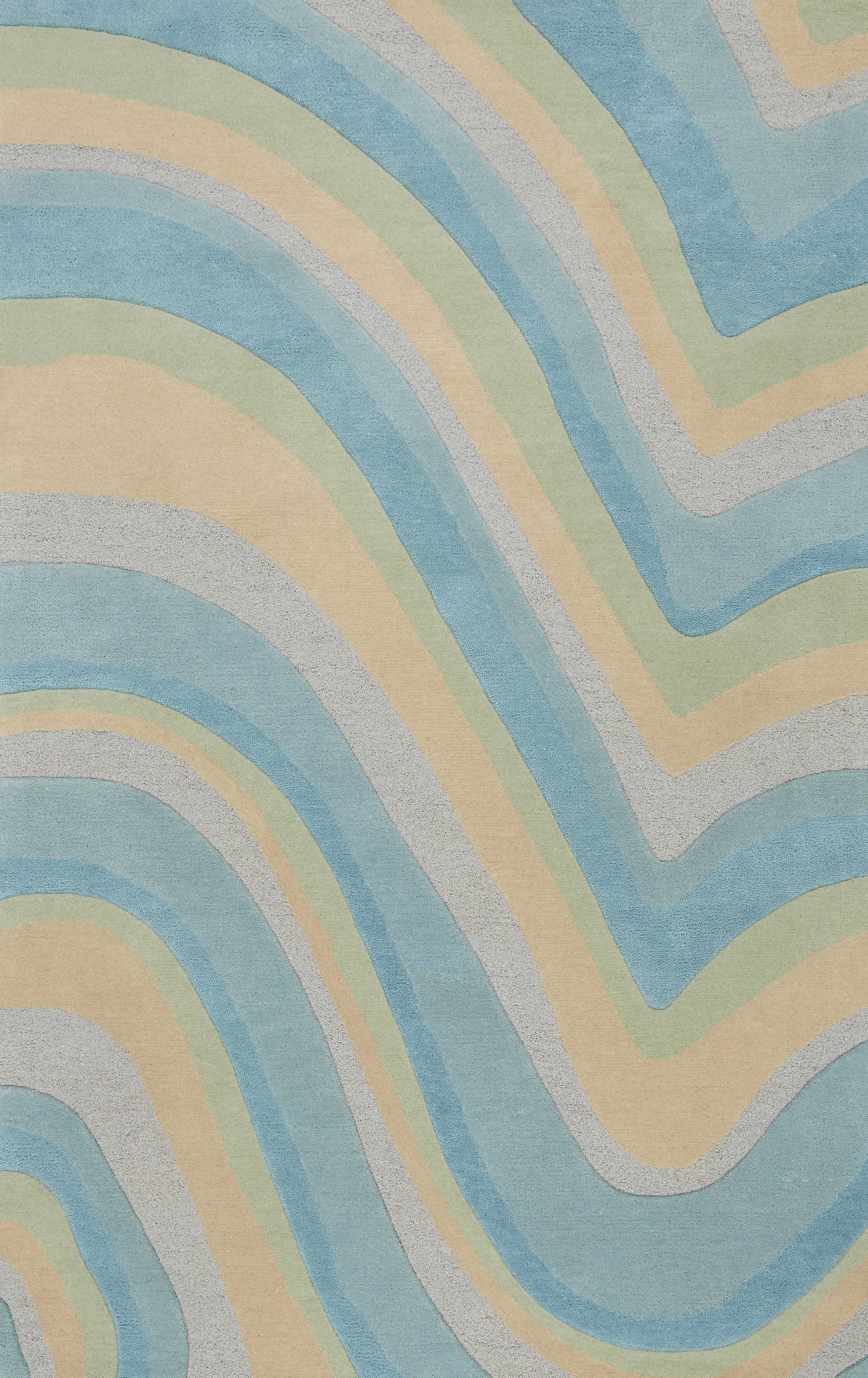 5'X8' Ocean Blue Beige Hand Tufted Abstract Waves Indoor Area Rug