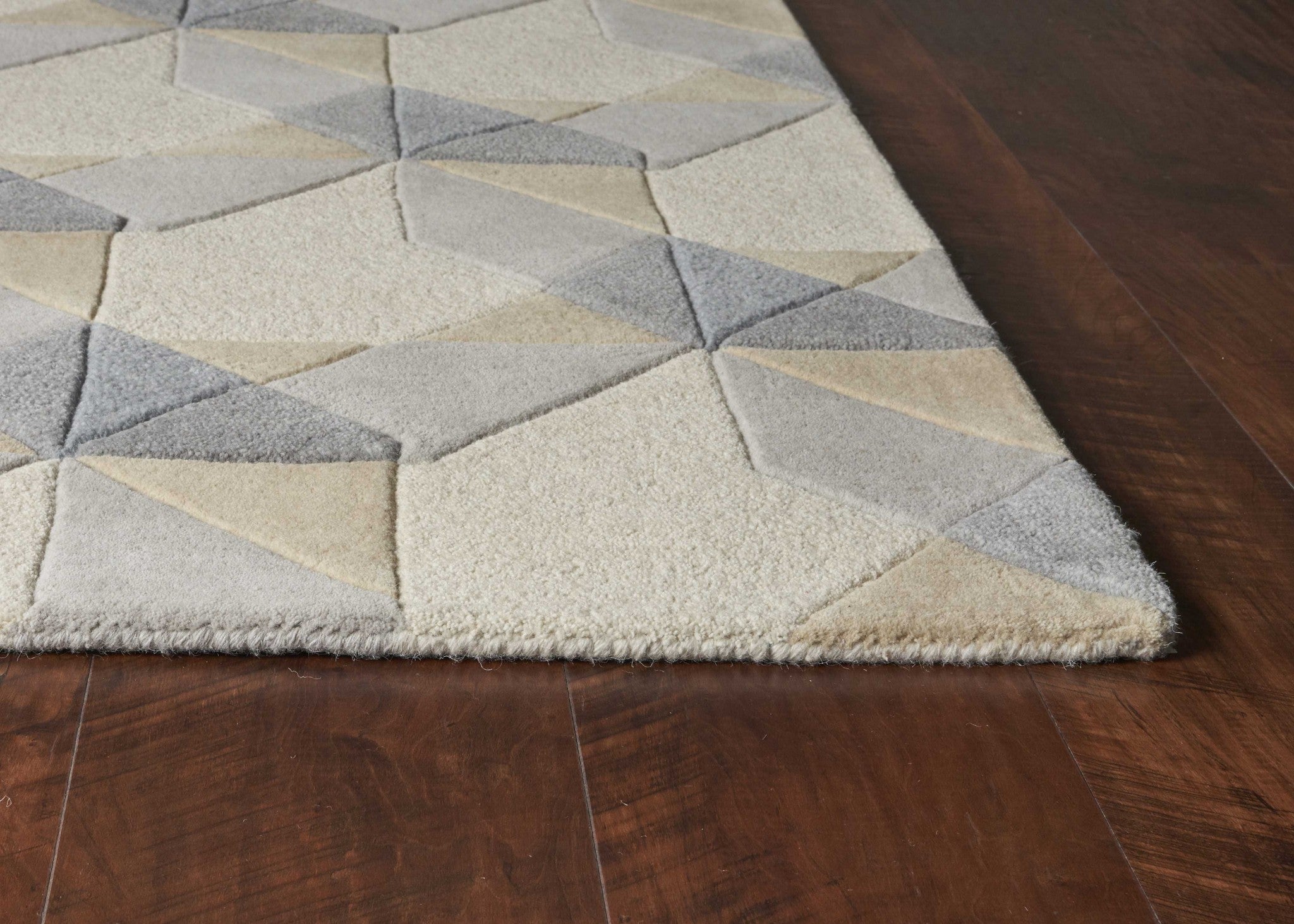 8'X11' Ivory Grey Hand Tufted Geometric Chain Pattern Indoor Area Rug