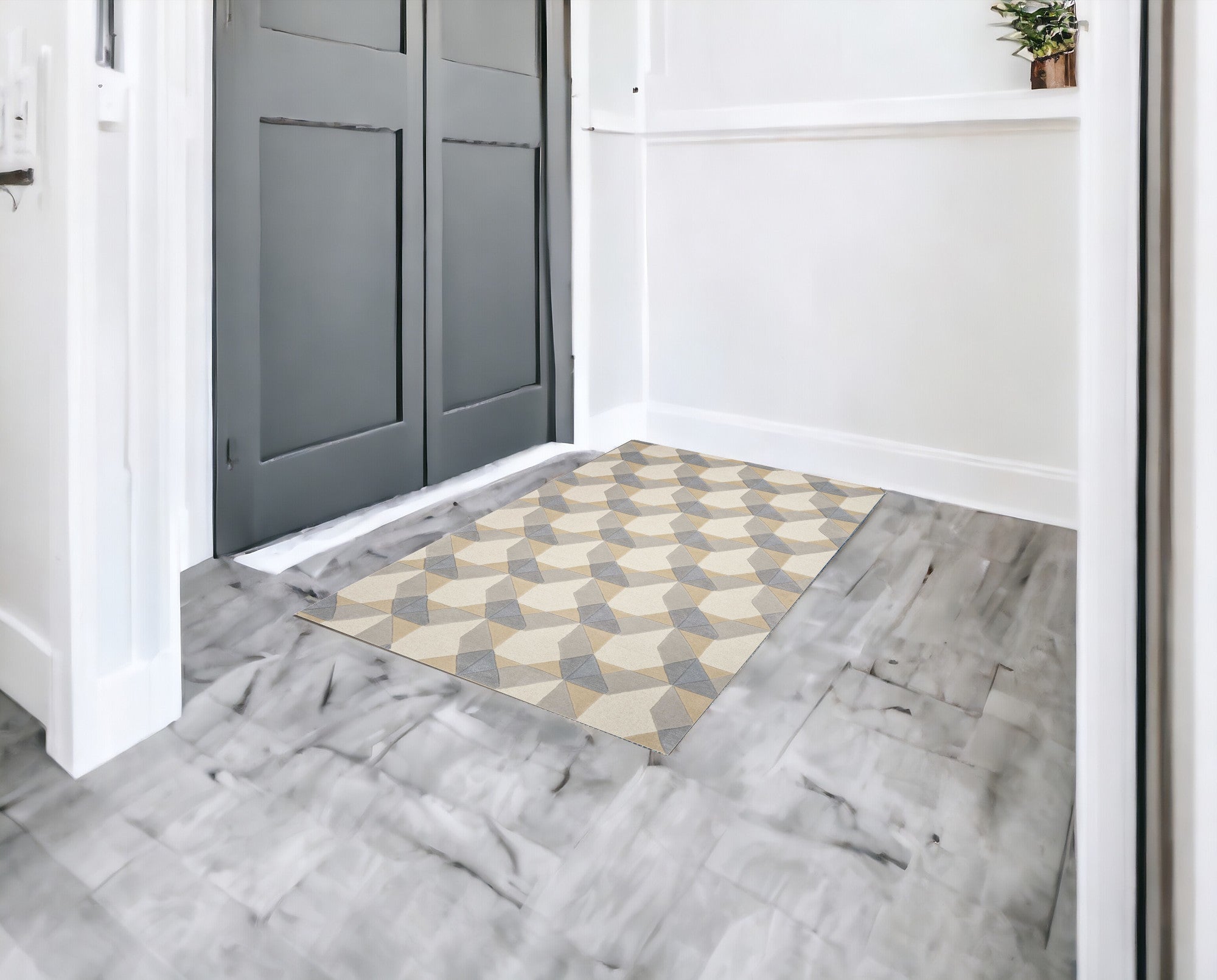 8'X11' Ivory Grey Hand Tufted Geometric Chain Pattern Indoor Area Rug