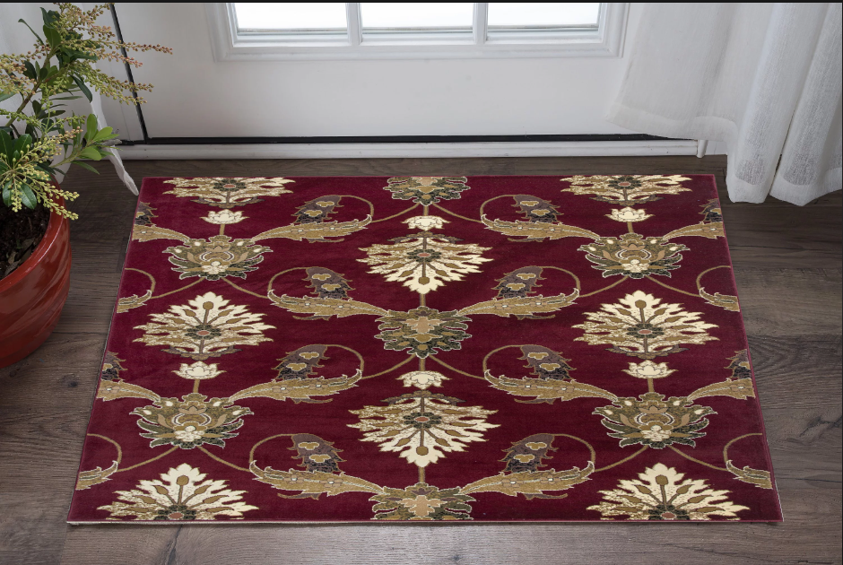 5' x 8' Red and Ivory Floral Area Rug