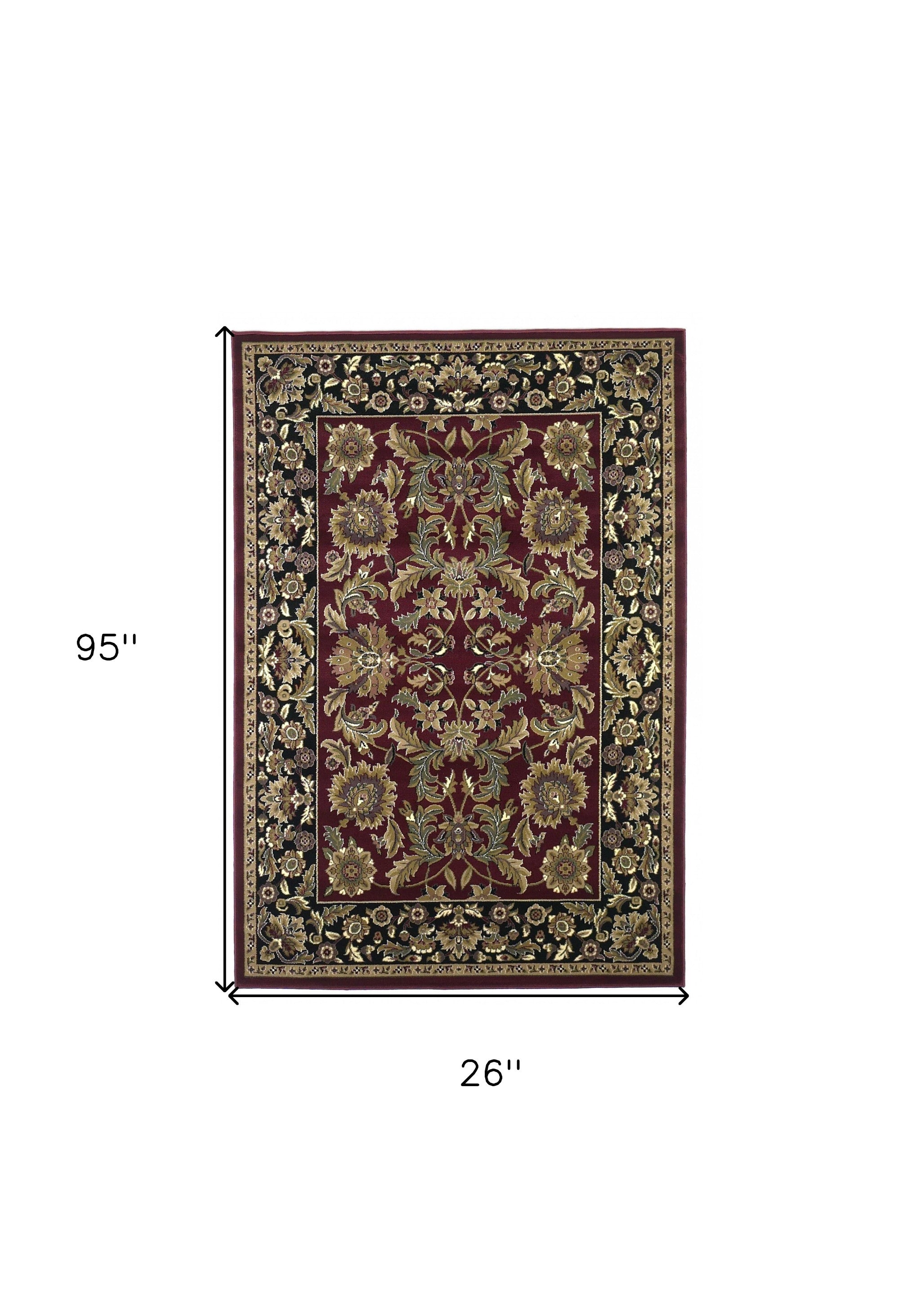 2' X 8' Red Or Black Traditional Bordered Rug