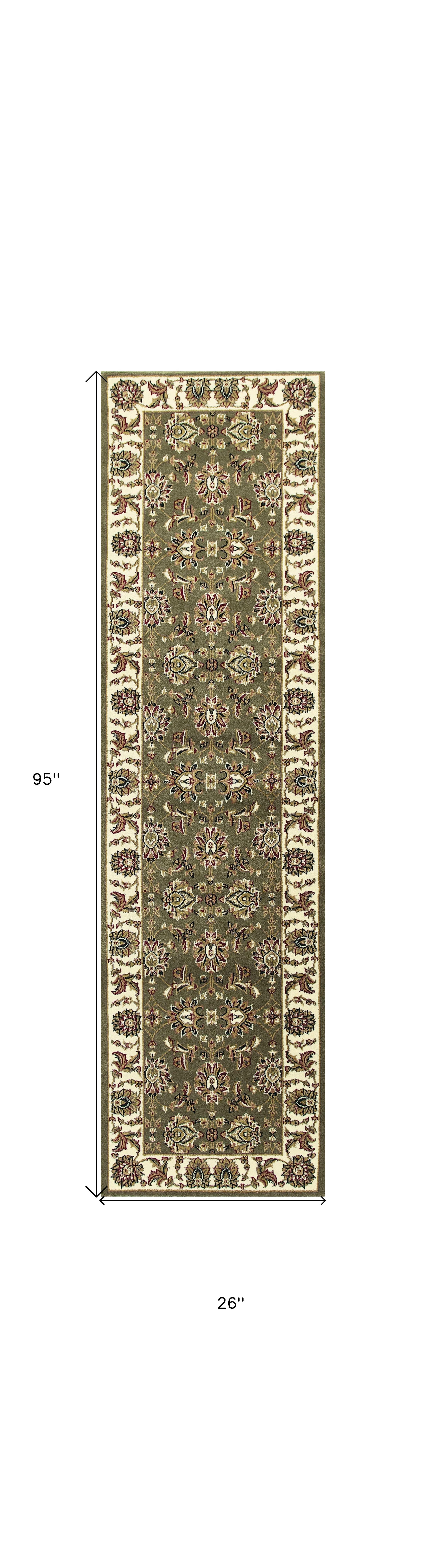 Green And Ivory Octagon Floral Vines Area Rug