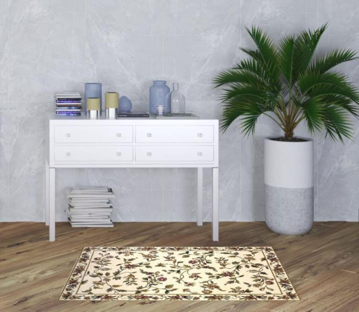 8'X11' Ivory Machine Woven Floral Vines Indoor Area Rug