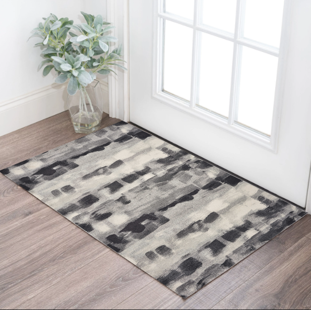 10'X13' Shades Of Grey Machine Woven Abstract Brushstroke Indoor Area Rug