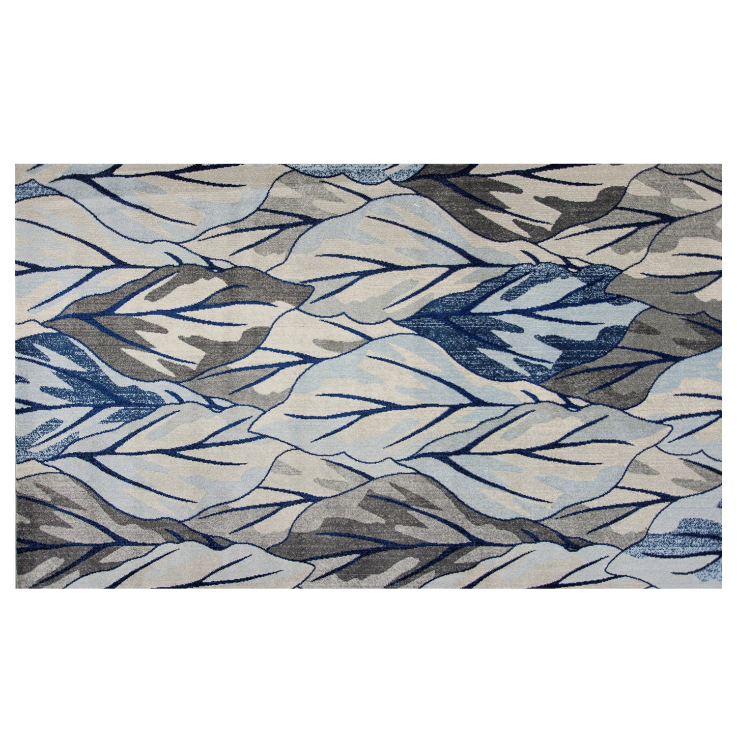 8'X11' Grey Navy Machine Woven Oversized Leaves Indoor Area Rug