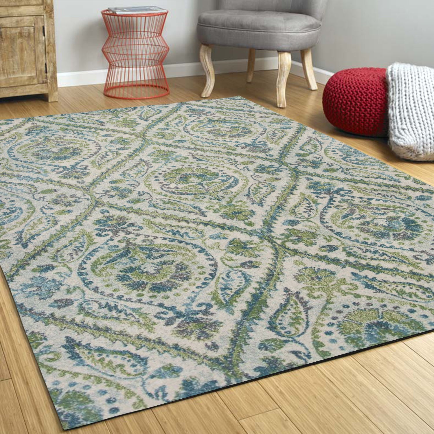 7' X 10'  Polypropylene Ivory Or Teal Area Rug