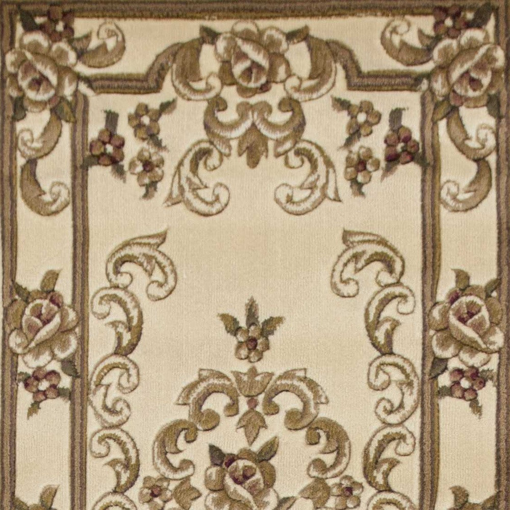 8' Ivory Round Floral Area Rug