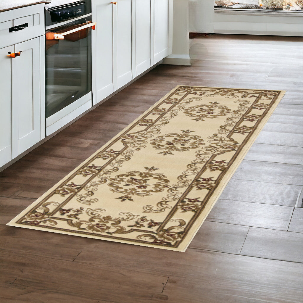 8' Ivory Round Floral Area Rug