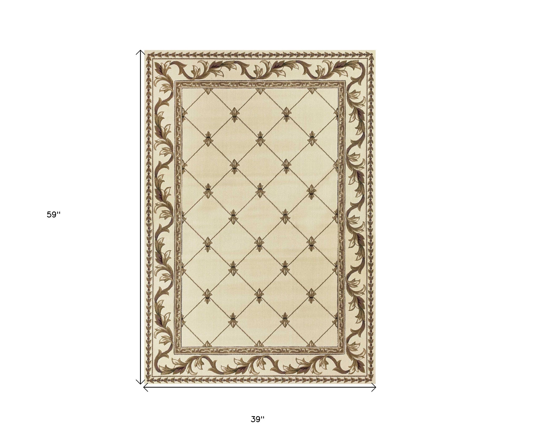 5'X8' Ivory Machine Woven Hand Carved Fleur De Lis Indoor Area Rug