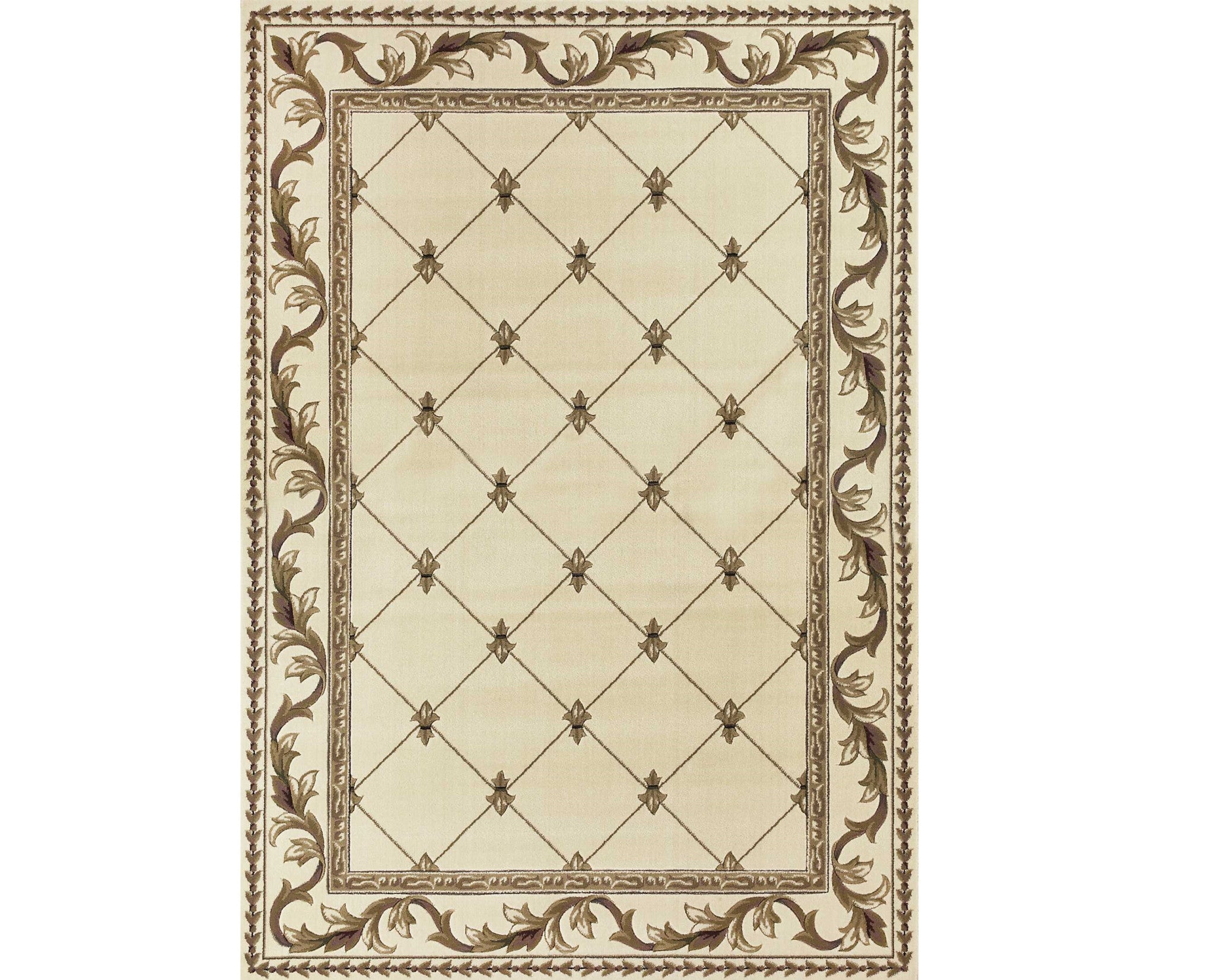 5'X8' Ivory Machine Woven Hand Carved Fleur De Lis Indoor Area Rug