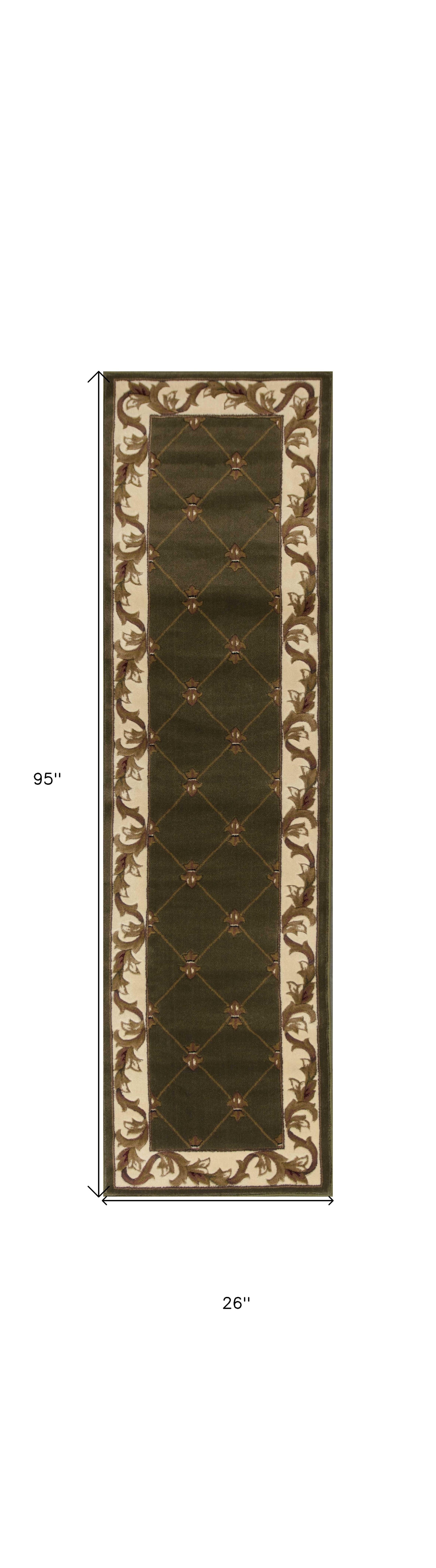 2' x 3' Green and Ivory Trellis Area Rug