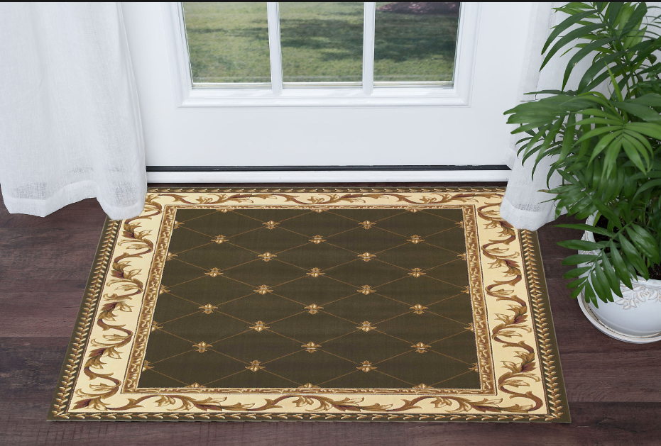 2' x 3' Green and Ivory Trellis Area Rug