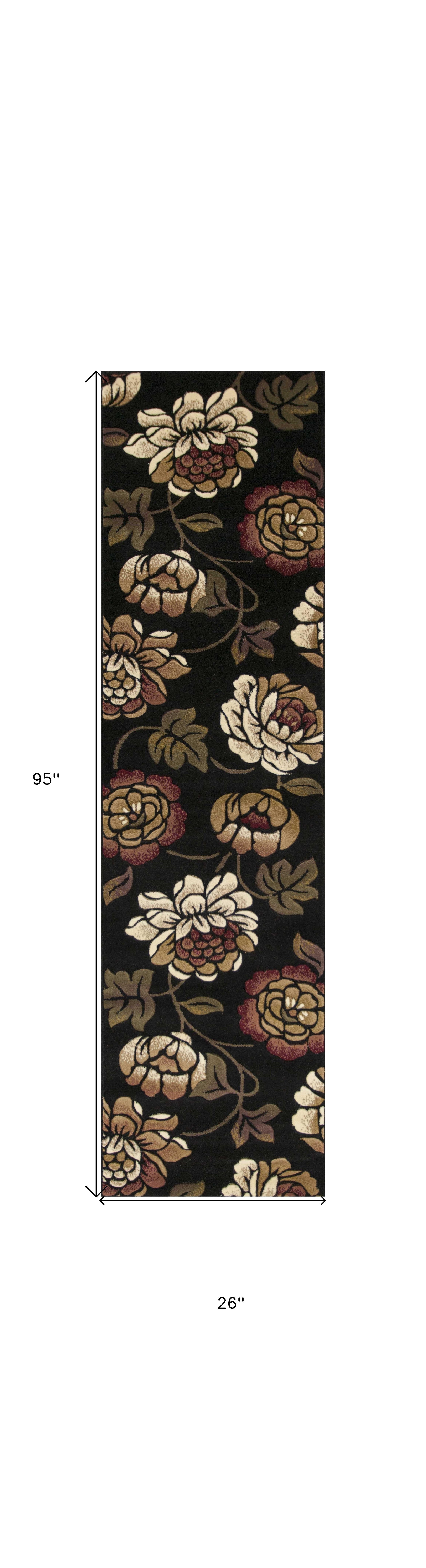 8' Black Floral Vines Area Rug