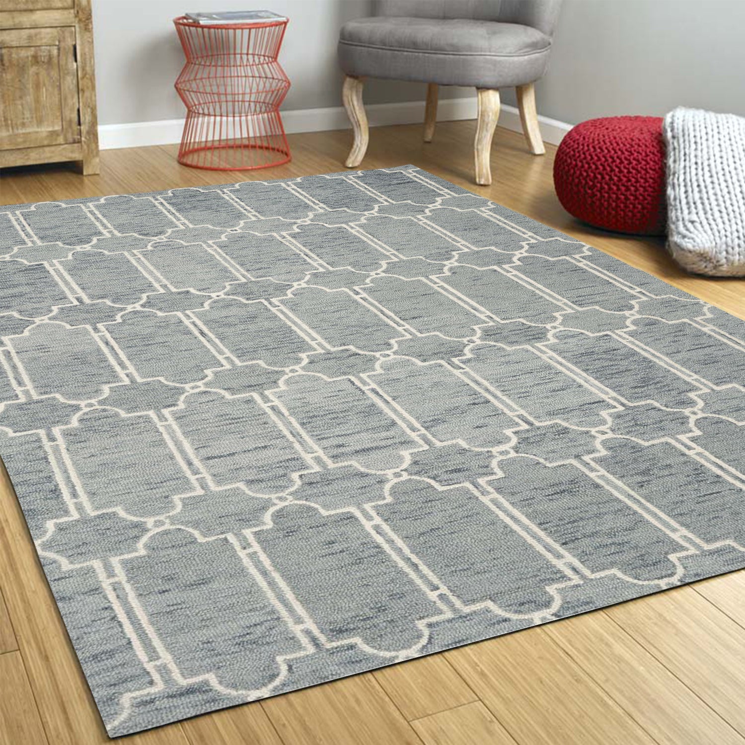 8'X10' Slate Blue Hand Tufted Geometric Indoor Area Rug