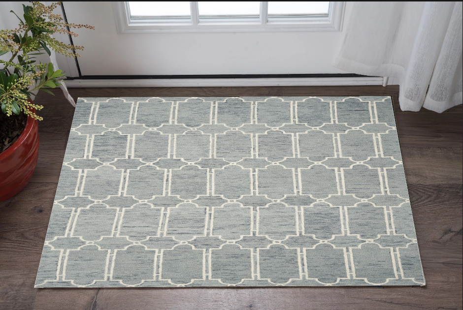 8'X10' Slate Blue Hand Tufted Geometric Indoor Area Rug