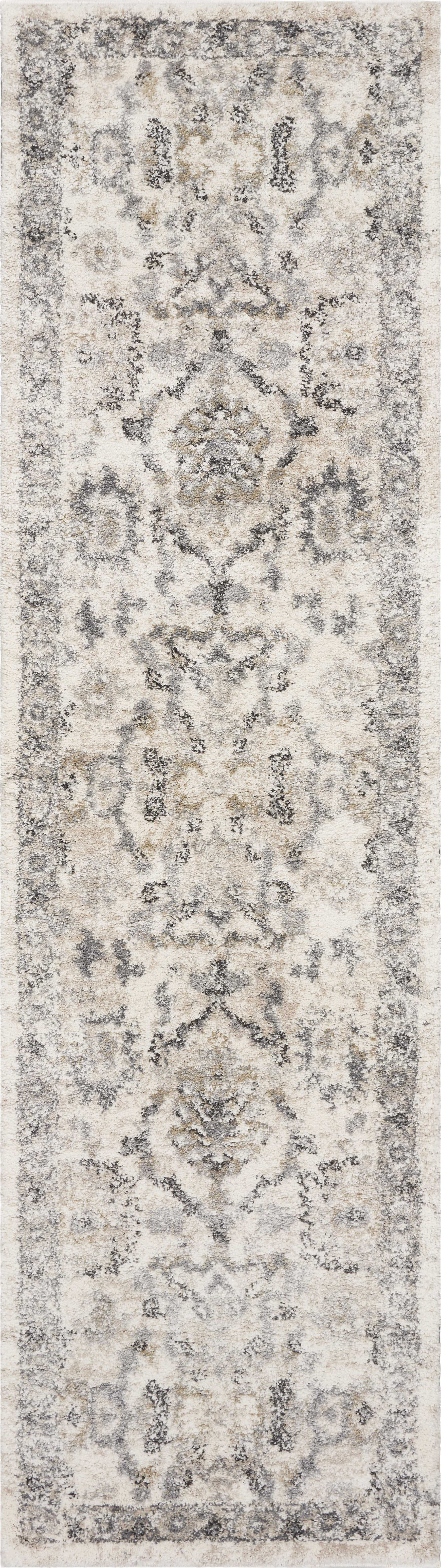 5'X8' Ivory Machine Woven Distressed Floral Traditional Indoor Runner Rug