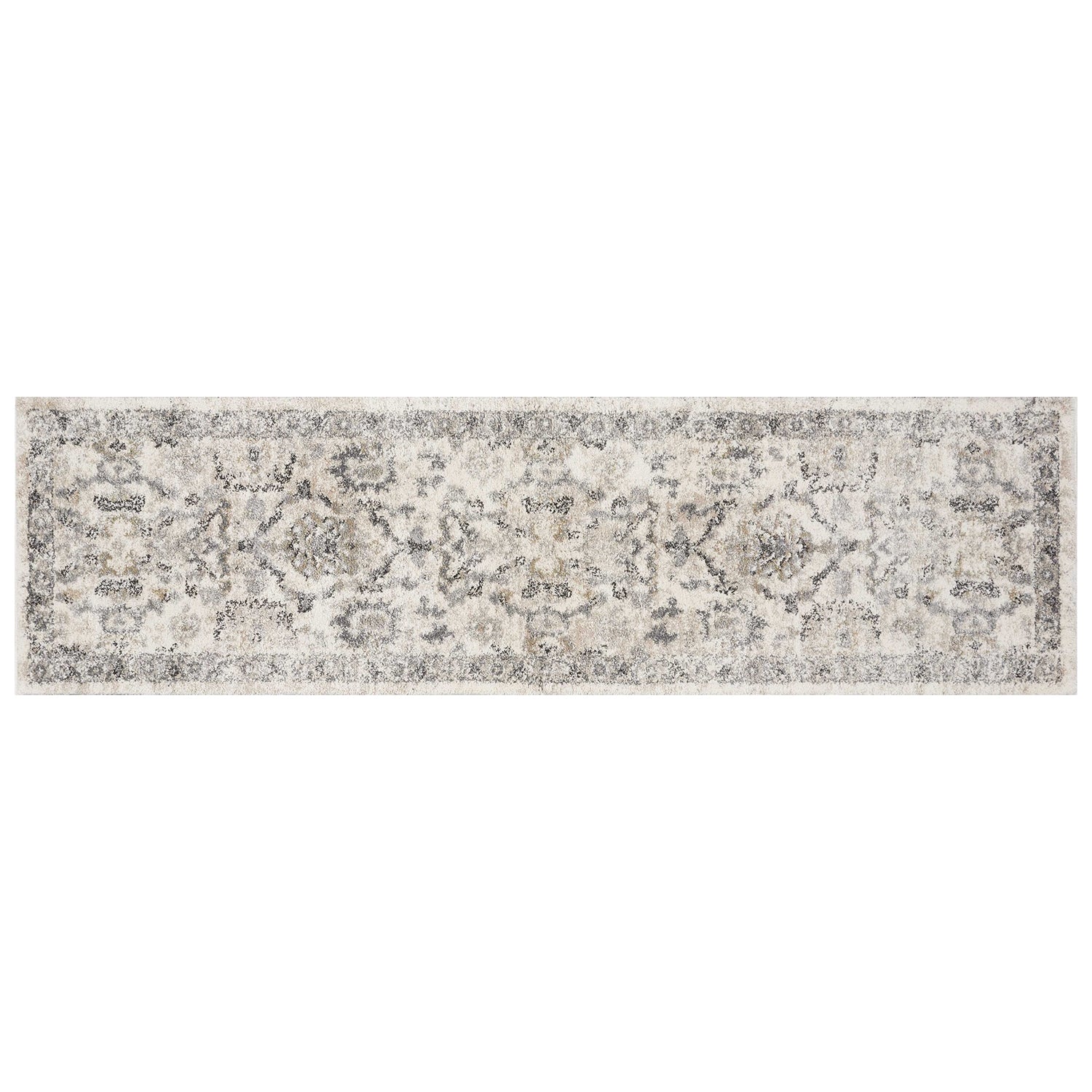 5'X8' Ivory Machine Woven Distressed Floral Traditional Indoor Runner Rug