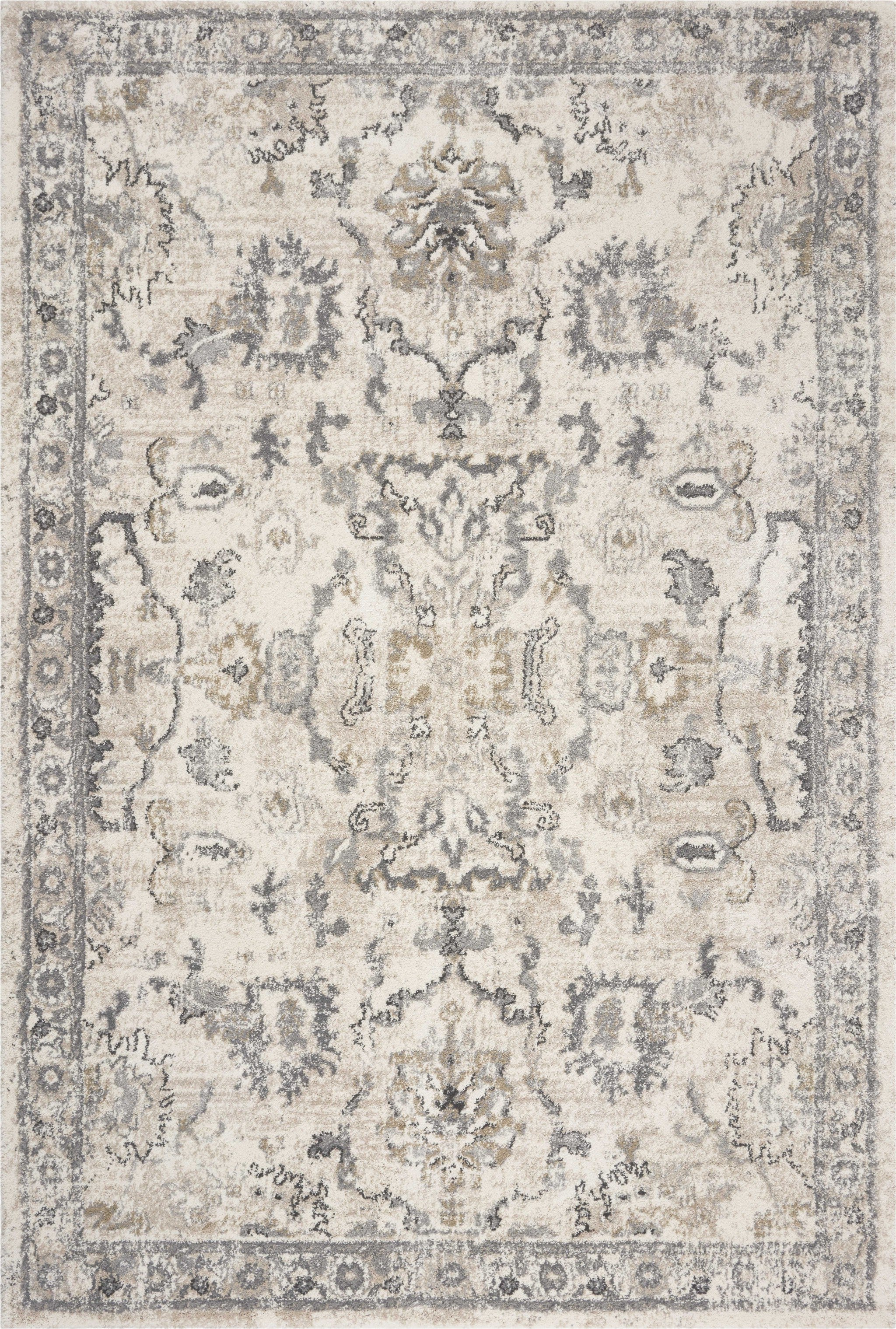 5'X8' Ivory Machine Woven Distressed Floral Traditional Indoor Runner Rug